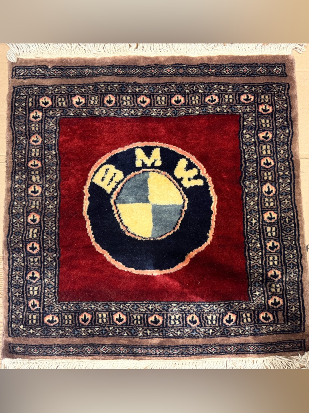 BMW Hand Knotted Wool Silk Rug 2ft by 2ft